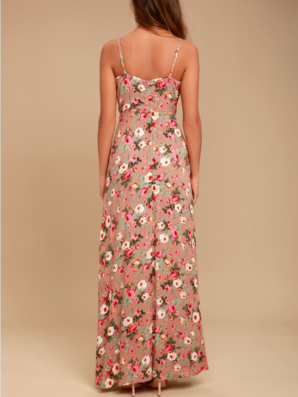 Lulu's Blush Pink Floral Spaghetti-Strap Maxi Dress